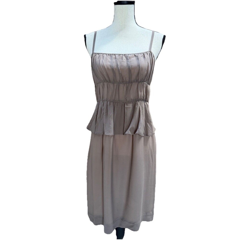 Moulinette Soeurs Anthropologie Brown Silk Peplum Tiered Midi Slip Dress Size 6